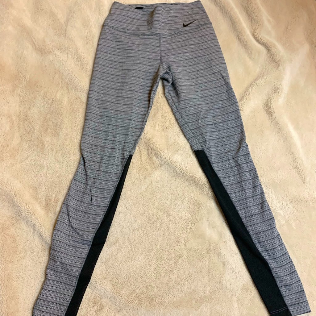 Nike Running Tights Leggings With Sheer Inset, Black White Pin Stripe - Sz Small
